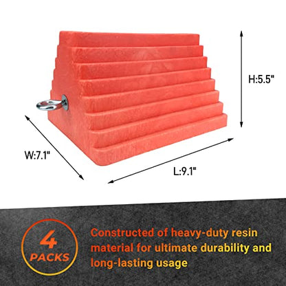 HOXWELL Premium 4 pcs Heavy Duty Wheel Tire Chocks, Vehicle Chocks with Eyebolt for Travel Trailers, Camper, Truck, Car and ATV 4 Pack, Orange - color: Orange-4 pcs