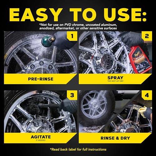 Meguiar's Hot Rims Chrome Wheel Cleaner 6 Pack, 24 oz Spray Bottles (6 x 24 oz = 144 oz Total) Xtreme Cling foaming Gel removes Brake dust and Road Grime from True Chrome Wheels for Mirror-Like Shine - size: 6 Pack