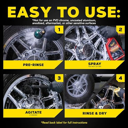 Meguiar's Hot Rims Chrome Wheel Cleaner 6 Pack, 24 oz Spray Bottles (6 x 24 oz = 144 oz Total) Xtreme Cling foaming Gel removes Brake dust and Road Grime from True Chrome Wheels for Mirror-Like Shine - size: 6 Pack