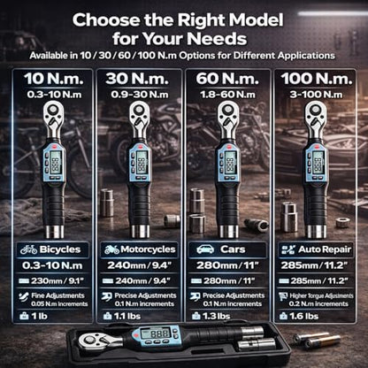 GOYOJO 1/4" Digital Torque Wrench 0.7–22ft-lbs/0.9–30 N.m High-Precision Professional Tool for Automotive, Motorcycle, Bicycle & DIY ±2% High Accuracy - size: 1/4 drive 0.7–22 ft-lbs