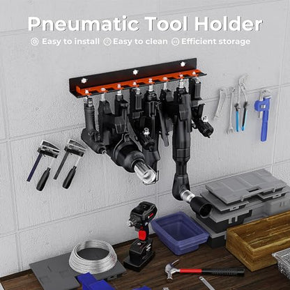 Air Tool Holder, Air Tool Rack for Garage Walls and Tool Cart Storage Organizer，Wall Mounted Lockable Pneumatic Tool Hanger for Air Compressor Tools, Pneumatic Nail Gun, Black-8 Slots - style: 8 Slots Air Tool Holder