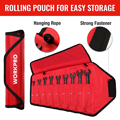 WORKPRO 9-Piece Anti-Slip Ratcheting Combination Wrench Set, SAE 1/4"-3/4", 72-Teeth, Cr-V Constructed, Black Ratchet Wrenches Set with Roll Up Pouch - style: SAE