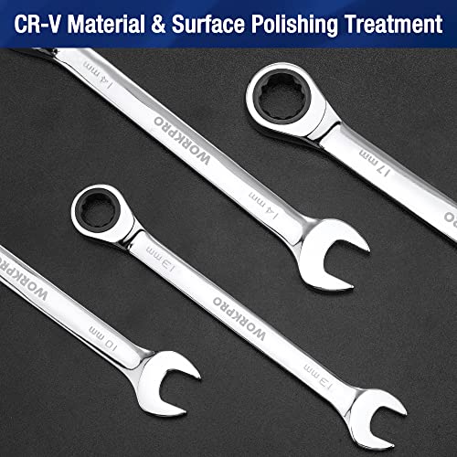 WORKPRO 22-Piece Ratcheting Combination Wrench Set, 72 Teeth, Combo Ratchet Wrenches Set with Organizer Box, Metric 6-18mm & SAE 1/4-3/4" - style: Regular & Polished
