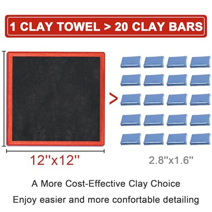 2 Pack Clay Bar Towels Auto Detailing, Fine Grade Microfiber Chamois Towel for Car DIY Detail (Red) - color: Red, size: 2 Pack