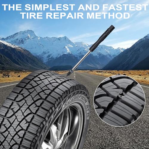 60PCS Tire Repair Rubber Nails, Screw in Tire Repair Nails Kit with a Screwdriver, Tire Repair Screws, Self-Service Tire Plugs Screw Type, Tire Repair First Aid Kit for Car, Motorcycle, Truck