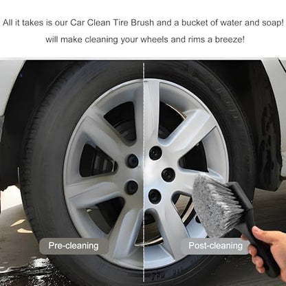 Wheel & Tire Brush for Car Rim, Soft Bristle Cleaning Brush Releases Dirt Road Grime with Short Handle, Easy Scrubbing Detailing Wheel Cleaner for Truck SUV RV Motorcycle