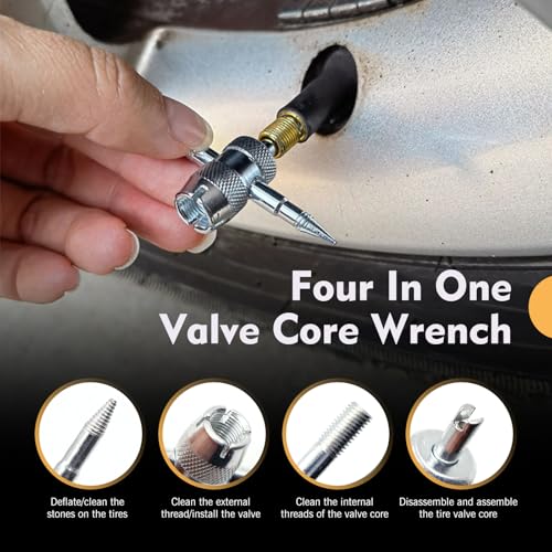 33PCS Tire Repair Tools, Spool Removal and Installation Kit, Zinc Alloy American Valve Stem Core Repair Kit, Replacement Tire Valve Stem Core Part, for Most Cars, Trucks