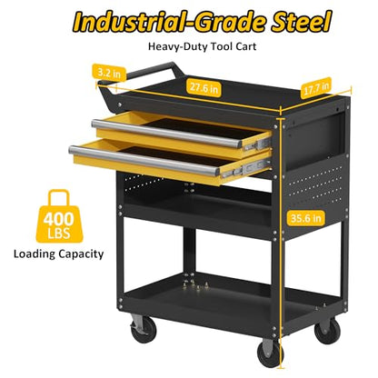 5-Tier Heavy Duty Rolling Tool Cart, 400 lbs Steel Utility Cart with 2 Drawers, Pegboard & Lockable Design, Storage Organizer for Garage, Workshop, Warehouse & Mechanic - size: 5-LAYER-A (TWO DRAWERS)