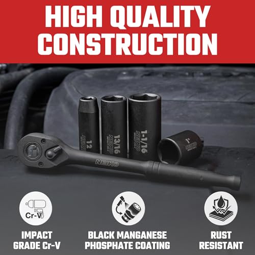 NEIKO 02448A 1/2" Drive Master Impact Socket Set, 65 Piece, Standard SAE (3/8"-1-1/4") & Metric (10-24 mm) Sizes, Deep & Shallow Kit, Includes Adapters & Ratchet Handle