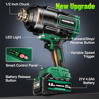 2026 New Upgrade 1106ft-lbs(1500N.m) Impact Wrench, High Torque 1/2 Impact Gun with 21V 2x4.0AH Battery, Fast Charger & 5 Sockets, 3500IPM Brushless Impact Driver for Home Car Truck Tires - color: Green