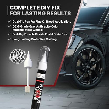 Wheel Scratch Fix® Silver Magic Car Scratch Remover Pen - Alloy Wheel Touch Up Paint Pen for Cars, Curb Rash Removal with Fast-Drying & Long-Lasting OEM Finish, Vehicles Rim Repair Paint for Chip (Dark Silver (Pen Only)) - color: Silver - Dark - Touch-Up
