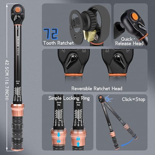 Torque Wrench 1/2-Inch Drive Dual Range Scales 10-170 Ft-Lb/13.56-230.5Nm, ±3% Precision, 72 tooth Dual-direction Torque Wrenches for Moto, Car, Truck Maintenance - size: 【1/2-Inch DR.10-170 FT.LB】