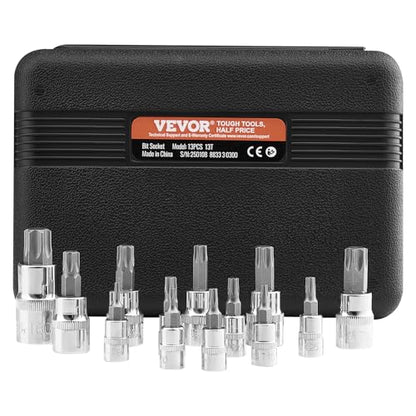 VEVOR Torx Bit Socket Set, 13-Piece Star T8 - T60 Set, S2 Alloy Steel and Cr-V Steel, 1/4 in, 3/8 in, and 1/2 in Drives, with Enhanced Storage Case, Torx Sockets for Hand Use, Mechanics, Auto Repair - style: 13 PCS Torx