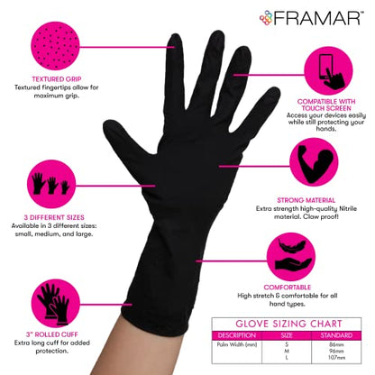 FRAMAR Powder Free Nitrile Gloves Medium, Guantes De Nitrile | For Hair Dye 12 INCH Black Gloves Disposable Latex Free, Cleaning, Tattoo, Extra Durable & Resistant, 100 Pack - size: Medium (Pack of 100)