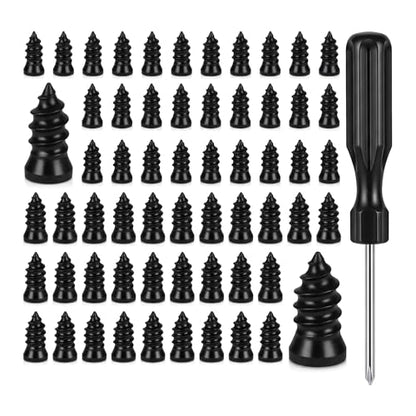 62 PCS Tire Repair Rubber Nails with Screwdriver & Case, Vacuum Tire Repair Kits Spiral Rubber Screws, Fast Self-Service Tool for Car, Truck, Motorcycle, Tractor Tire Puncture Repair (Black) - size: 60PCS