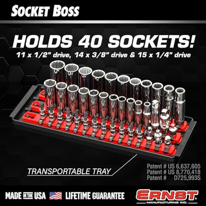 Ernst Manufacturing 8491 Socket Boss Multi-Drive Socket Organizer Tray with 13” Socket Rails, Blue – Drive Socket Storage Tray for Automotive Service Technician’s Toolbox - Made in USA - color: Blue, style: 13-Inch