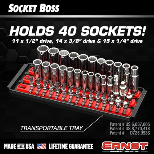 Ernst Manufacturing 8498HV 13-Inch Socket Boss, Premium 3-Rail Multi-Drive Socket Organizer, High Visibility - Made in USA - color: Hi-Viz, style: 13-Inch