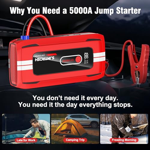 Car Jump Starter 5000A Peak, 12V Battery Booster Portable,59.2Wh Jump Pack | Jump Box Car Battery Charger(9L Gas/6L Diesel) with USB Ports, Jumper Cables,LED Light,Storage Case