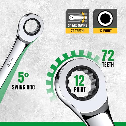 SK Ratcheting Wrench Set, Combination Wrench Set, 13-Piece, SAE 1/4" to 1", 72-Tooth, Premium CR-V Construction, with Rack Organizer - size: SAE