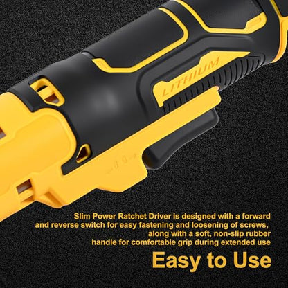 3/8" Electric Cordless Ratchet Wrench Compatible with Dewalt 20V Series Batteries, 80 N.m Battery Powered Slim Power Ratchet Driver with Extended 6” Neck LED Light Variable Speed Trigger (Tool Only)