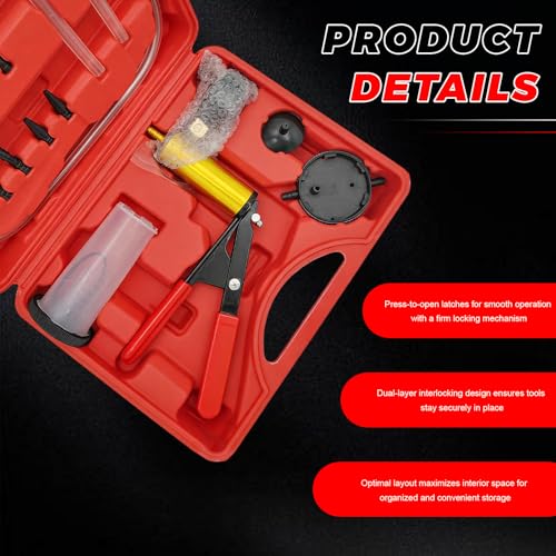 Hand Held Vacuum Pump Brake Bleeder Kit, Automotive Brake and Clutch Bleeding System with Gauge Adapters, One-Man Oil Change Vacuum Pump Test for Car Motorcycle Truck