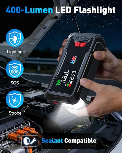 HW Car Battery Jump Starter with Air Compressor, 12V 2000A | 44.4Wh, 160PSI, 65W Fast Charging, Air Chucks and USB Cables