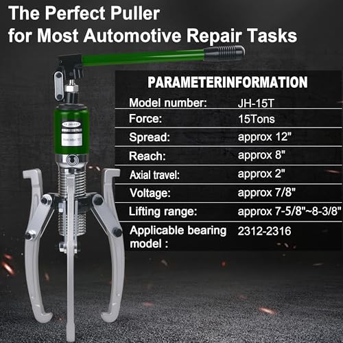 15-Ton Hydraulic Gear Puller with 2 & 3 Jaw 12" Reach | For mechanics, removes bearings, gears, hubs and pulleys with convertible 2 or 3 jaws and 15-ton force. - size: 12 inch JAW