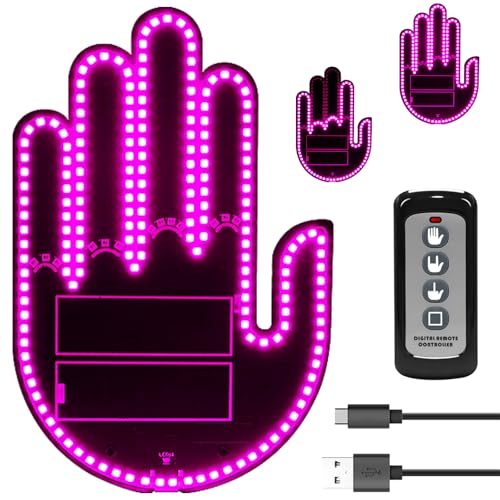DIBMS Car Gesture Decorative Lights, Ambient Lighting, Rechargeable LED Gesture Lights for Car Road Rage LED Signs Calm Road Rage, Remote Control Triple Mode Fun Finger Lights (Pink) - color: Pink-USB