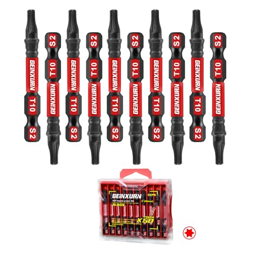 Geinxurn 10Pieces 2 In. T10 Impact Tough Magnetic Screwdriver Bit Set, #10 Torx Head Power Bits, S2 Alloy Steel Star Bits with Storage M-Box - color: 10 Pcs, size: T10 - 2 in