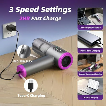 Car Vacuum 3 in 1 High Power Cordless Mini Vacuum Cleaner& Air Blower, 25000PA Suction 250000RPM Air Duster, 6000mAh Portable Handheld Small Vacuum Cleaner for Car Home Office