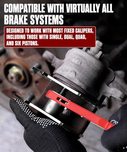Brake Tools, Brake Caliper Compression Tool,360° Swing Ratchet Switch With Additional 2 pcs Large Steel Plate and 2 Hooks Nylon Grip Work Gloves for Single/Twin/Quad Piston,Car,Truck,SUV(Red)