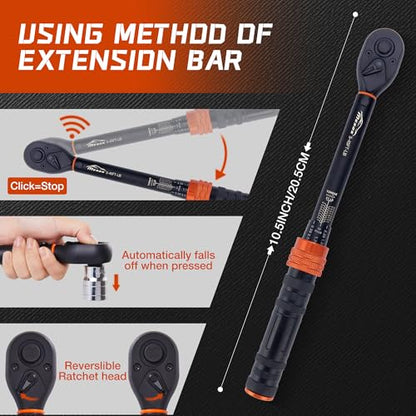 3/8-Inch Drive Torque Wrench, 5-45 Ft-Lb (6.8-61 Nm), 3% Accuracy, 72-Tooth Dual-Direction Mini Torque Wrench with Reversible Head, Quick Release, Dual Scale for Bike - size: 3/8”DR 「5-45 FT-LB」