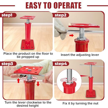 2 Pack Adjustable House Floor Jacks, 11"-16" Height Range Jack Post for Leveling, 3-5 Ton Lod Capacity Heavy-Duty Basement Support Screw Jack for House Foundation, Stairs, Porches, Roof Beams, Red - size: 11"-16" (2Pack)