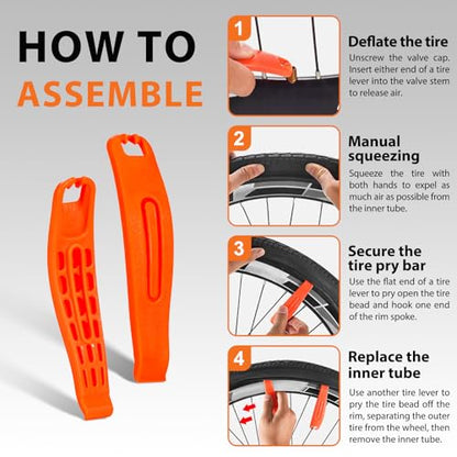 Bike Tire Levers 6-Pack,Ultra-Strong Nylon Tire Changing Tool for Repairing Bike Tubes,Compatible with Road,E-Bike,Gravel & Mountain Tires