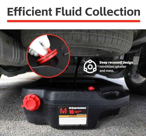 MaxWorks 51165 16-Quart Oil Drain Container, Black – Deep Drain Well, Ergonomic Handles, Spill-Resistant Design, Upright or Flat Storage – Ideal for Trucks, SUVs, and Farm Equipment