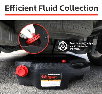 MaxWorks 51165 16-Quart Oil Drain Container, Black – Deep Drain Well, Ergonomic Handles, Spill-Resistant Design, Upright or Flat Storage – Ideal for Trucks, SUVs, and Farm Equipment