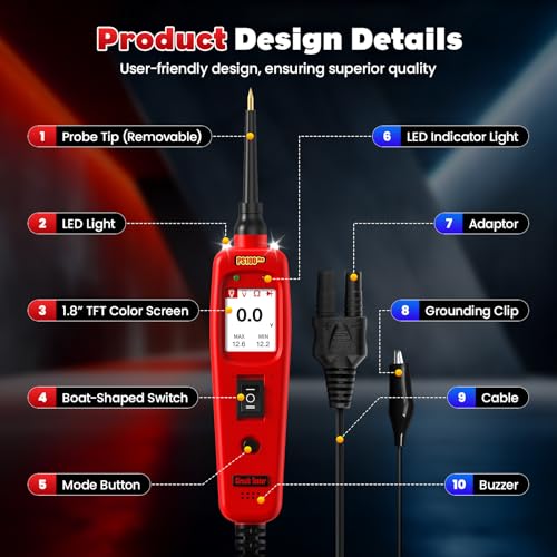 ELMCONFIG Automotive Circuit Tester, 2026 Power Circuit Probe Tool, 6V-30V Electrical Short Open Breaker Circuit Finder, AC/DC Current Resistance, Component Activation Tool, 40FT Cable for All Cars