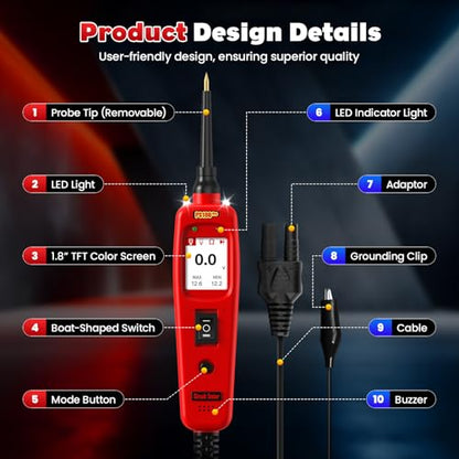 ELMCONFIG Automotive Circuit Tester, 2026 Power Circuit Probe Tool, 6V-30V Electrical Short Open Breaker Circuit Finder, AC/DC Current Resistance, Component Activation Tool, 40FT Cable for All Cars