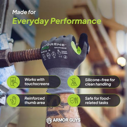 Armor Guys 00-810 Kyorene Pro Graphene Gloves – ANSI A1, Medium, 12 Pairs | 18-gauge Kyorene Pro graphene gloves with touchscreen black nitrile palms for gardening, warehousing and maintenance. - size: Medium (Pack of 12)