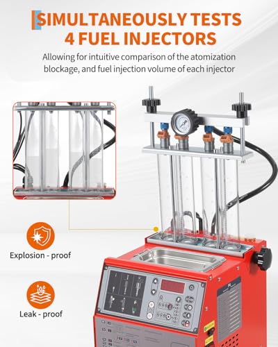 Garvee Fuel Injector Cleaner Tester 4-Cylinder, 14 Test Modes 12V, Ultrasonic for GDI/Piezo/Motorcycle Injectors, 0-10 bar, 0.1-25ms, Resistance, Leakage, Auto, On-Vehicle Cleaning, Digital Display - size: 4-Cylinder Model， 3-in-1