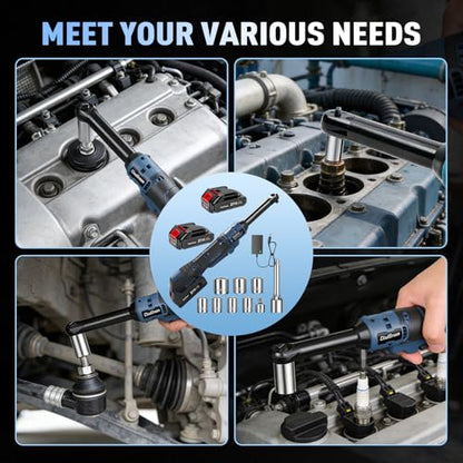 CloudDream 3/8" Cordless Electric Ratchet Wrench,45Ft-lbs(60N.m) Extended Ratchet Set with 2x 2.0Ah Batteries, Variable Speed Power Driver, 6 Sockets, 1/4" Adaptor & 3" Extension Bar