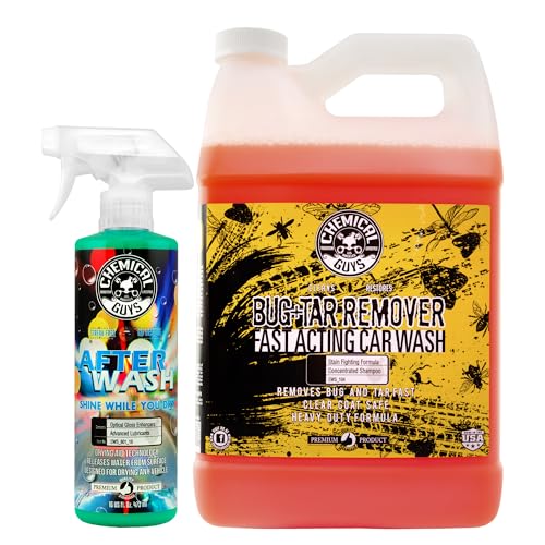 Chemical Guys CWS_104A Car Wash, Dry & Shine Bundle - Concentrated Bug & Tar Remover Car Wash Soap, 128 oz (1 Gallon) + After Wash Gloss Boosting Drying Aid (16 oz) (2 Items) for Cars, Trucks, SUVs - size: 128 Fl Oz (Pack of 1)