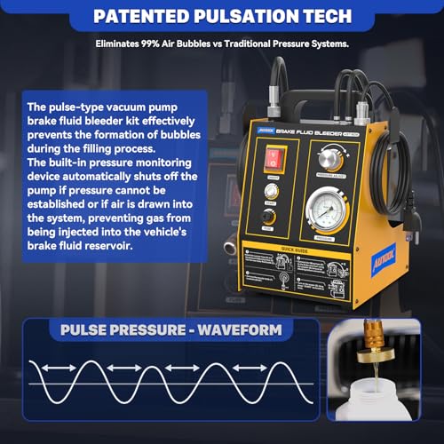 AUTOOL Brake Fluid Bleeder Kit, Automatic Brake Bleeder Kit Four Vacuum Pumps, Brake System Bleeding Tools with Adjustable Pressure 0.7~3bar