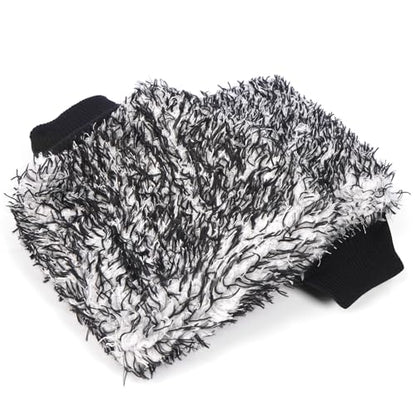 MIKKUPPA Microfiber Car Wash Mitt - Double-Sided Ultra Absorbent Scratch Free Premium Blend Glove for Car Washing Home Cleaning (Black, 2Pack, 11'' x 8'') - color: Black