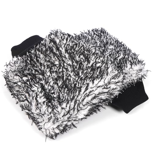 MIKKUPPA Microfiber Car Wash Mitt - Double-Sided Ultra Absorbent Scratch Free Premium Blend Glove for Car Washing Home Cleaning (Black, 2Pack, 11'' x 8'') - color: Black