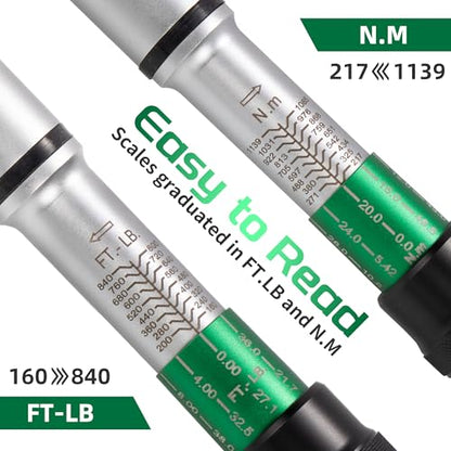 3/4-Inch Drive Click Torque Wrench, Dual-Direction Click Professional Torque Wrench 160-840FT.LB/135-815N.M, Dual Range Scales Graduated in FT.LB and N.M - size: 3/4" 160-840 FT.LB