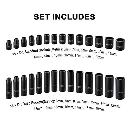 CASOMAN 87PCS 3/8" Drive Master Impact Socket Set, SAE & Metric Standard, Deep, Swivel Sockets,Cr-MO Steel, Includes Star and Inverted Star Socket, Impact Universal Joint, Extension Bars - size: 3/8" Drive