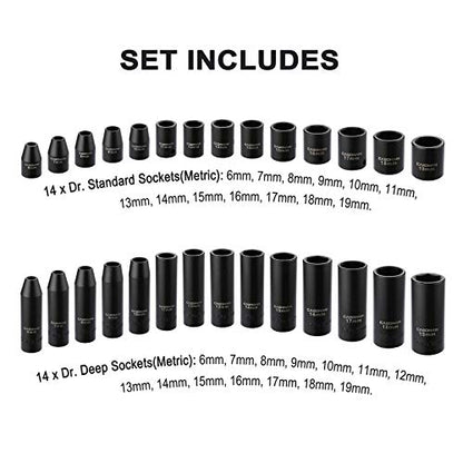 CASOMAN 87PCS 3/8" Drive Master Impact Socket Set, SAE & Metric Standard, Deep, Swivel Sockets,Cr-MO Steel, Includes Star and Inverted Star Socket, Impact Universal Joint, Extension Bars - size: 3/8" Drive