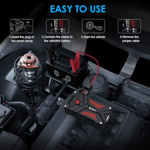 Jump Starter Car Jump Starter Auto Battery Booster Pack 8000A Peak 12V with USB-C Quick Charge,Lithium Jump Box with LED Light(Up to 8.0L Gas or 6.5L Diesel Engine) - color: Balck