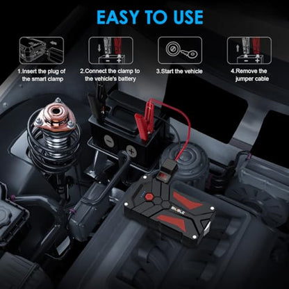 Jump Starter Car Jump Starter Auto Battery Booster Pack 8000A Peak 12V with USB-C Quick Charge,Lithium Jump Box with LED Light(Up to 8.0L Gas or 6.5L Diesel Engine) - color: Balck